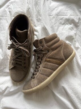 Moncler Taupe Suede High-Top Sneakers